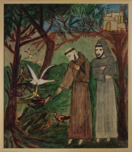 Św. Franciszek mówi kazanie do ptaków, 1978, technika mieszana, papier, nr. inw. 63983 - N
