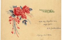 Fotografia kartki z 3 czerwonymi różami i życzeniami z okazji ślubu