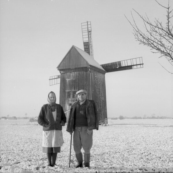 Kobieta i mężczyzna pod wiatrakiem